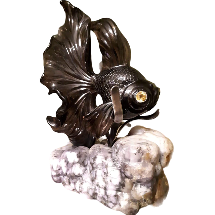 Artistic composition of obsidian and agate "Fish"